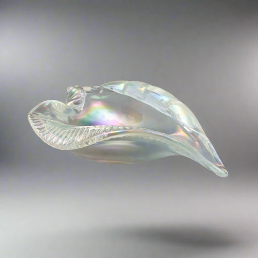 Licio Zanetti Signed Murano Italy Iridescent Conch Shell Glass Bowl Sculpture