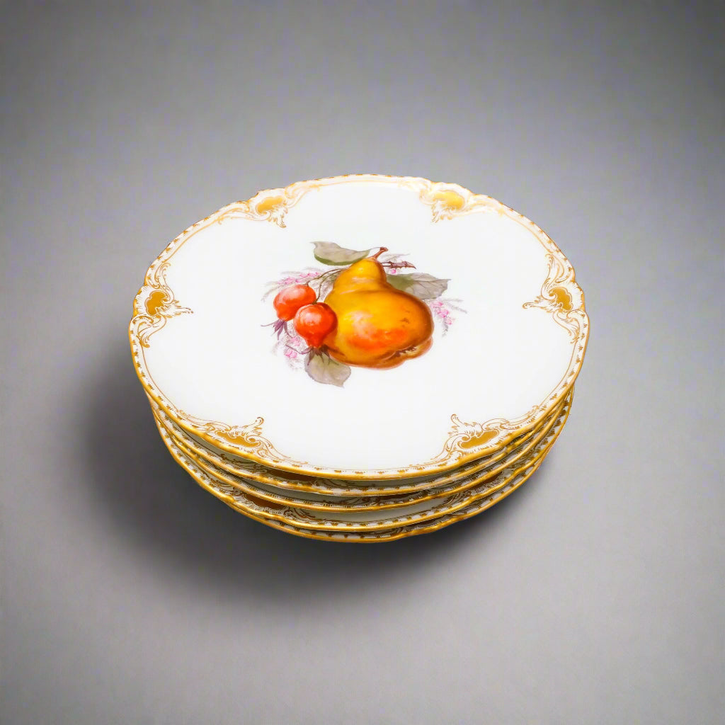 KPM Berlin Antique Hand Painted Fruit Gold Gilt Porcelain Cabinet Plates