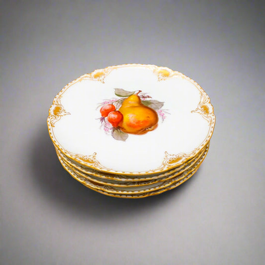 KPM Berlin Antique Hand Painted Fruit Gold Gilt Porcelain Cabinet Plates