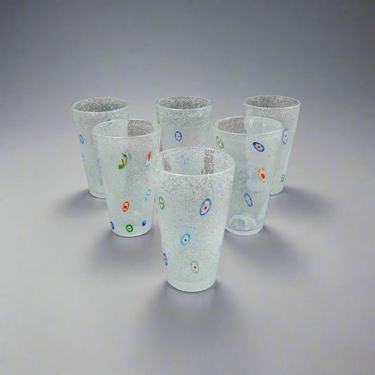 Crate & Barrel Zazz Millefiori 5 5/8" Highball Tumbler Glasses Set Of 6