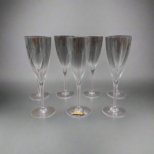 Baccarat Crystal France Dom Perignon 8 7/8" Fluted Water Goblet Glasses Set Of 7