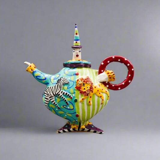 Dana Simson Whimsical My Life As A Clown Ceramic Circus Clown Teapot Sculpture