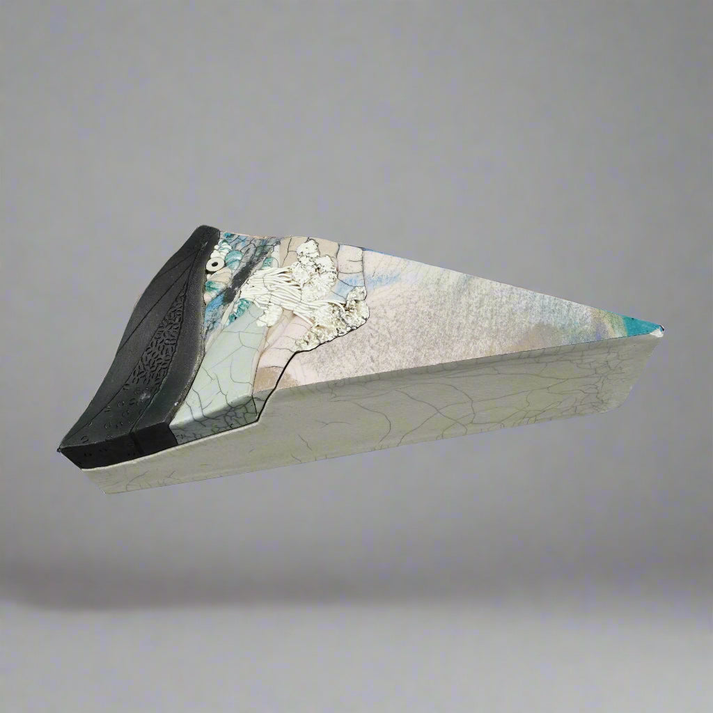 Bill Herb 1998 Signed Raku Abstract Studio Art Pottery Lidded Trinket Box (Read)
