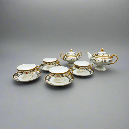 Nippon Japan Hand Painted Pink Roses Gold Gilded Tea Set - No Creamer
