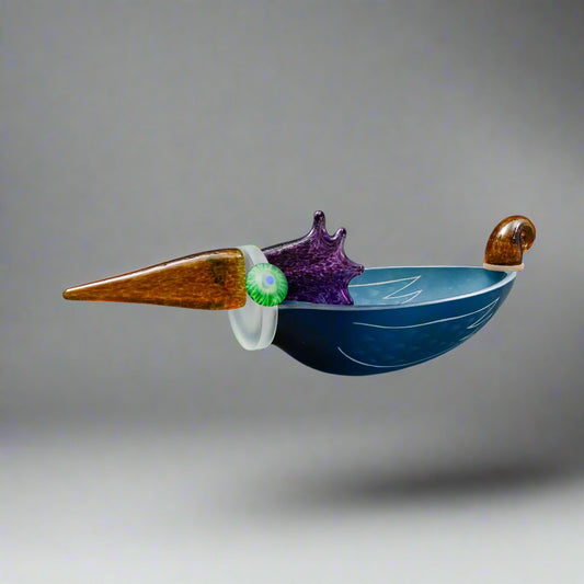 Borowski Glasstudio Poland Signed Large Studio Art Glass Ente Bird Bowl 1990