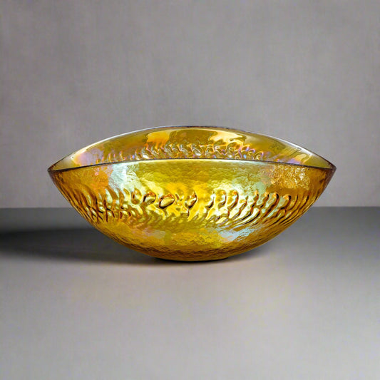 Yalos Casa Murano Signed Italian Iridescent Gold Art Glass Centerpiece Bowl