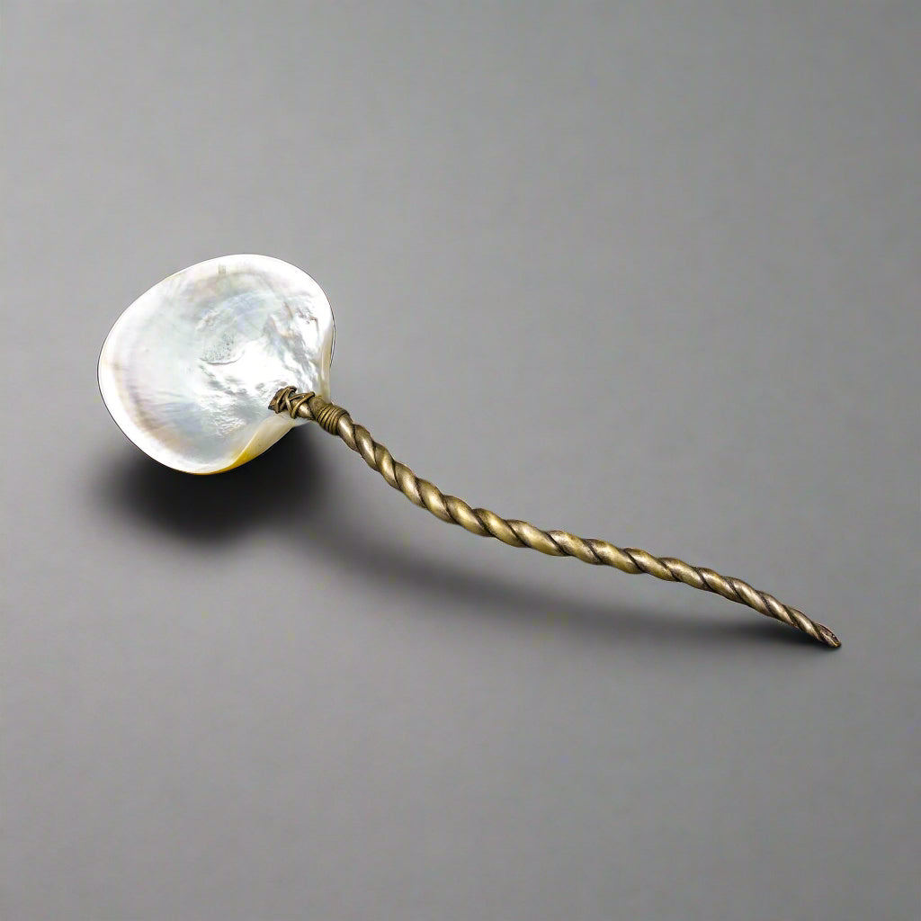 Antique Art Nouveau Mother Of Pearl Silver Plate Serving Spoon Serpentine Handle