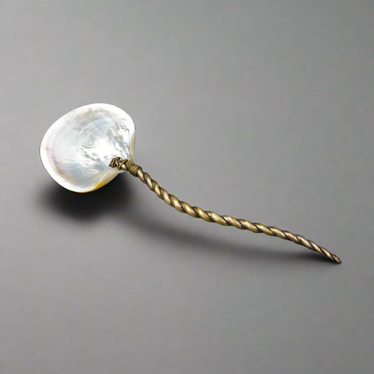 Antique Art Nouveau Mother Of Pearl Silver Plate Serving Spoon Serpentine Handle