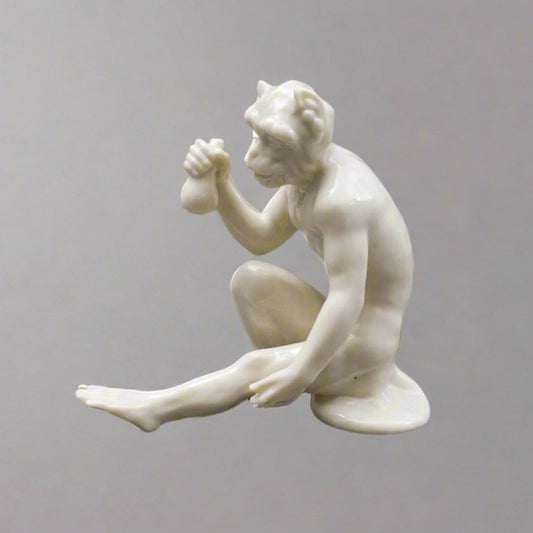 Nymphenburg Germany Rare Antique White Porcelain Monkey Figurine Holding Fruit