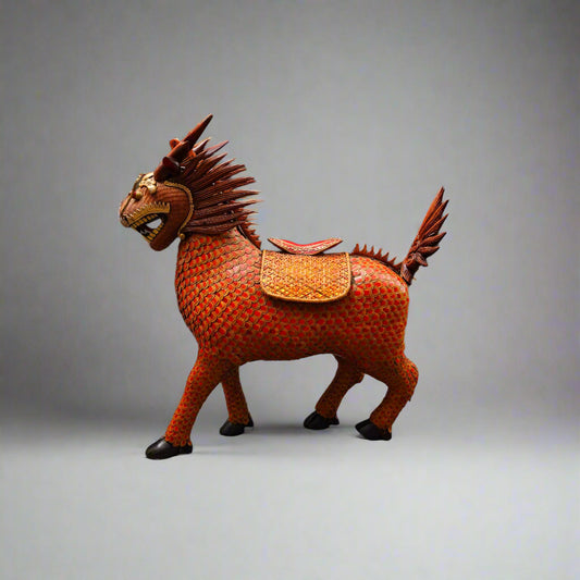 Shanghai Handicrafts Vintage Lacquer Wicker Bamboo Longma Dragon Basket (Read)