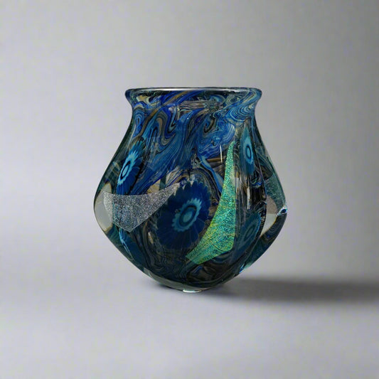 Robert Eickholt 2008 Blue Iridescent Dichroic Free Form Deep Sea Art Glass Vase