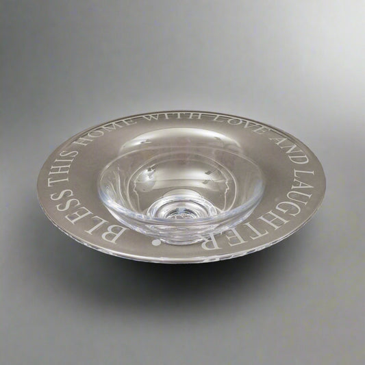 Simon Pearce Bless This Home With Love And Laughter Crystal Centerpiece Bowl 14"