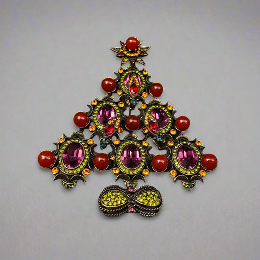 Heidi Daus Limited Edition Carnelian Swarovski Crystal Christmas Tree Brooch Pin