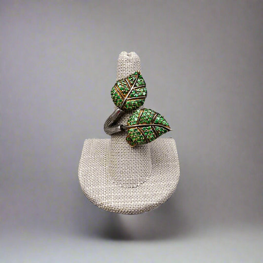 Sazingg Irene Zingg Sterling Silver Tsavorite Green Leaves Statement Ring Sz 8.5