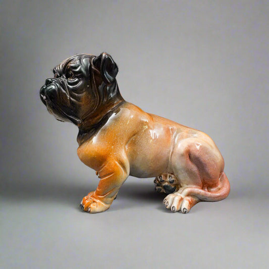 Vintage Italian Seated Bulldog Glazed Ceramic Terracotta Sculpture Statue 15.5"