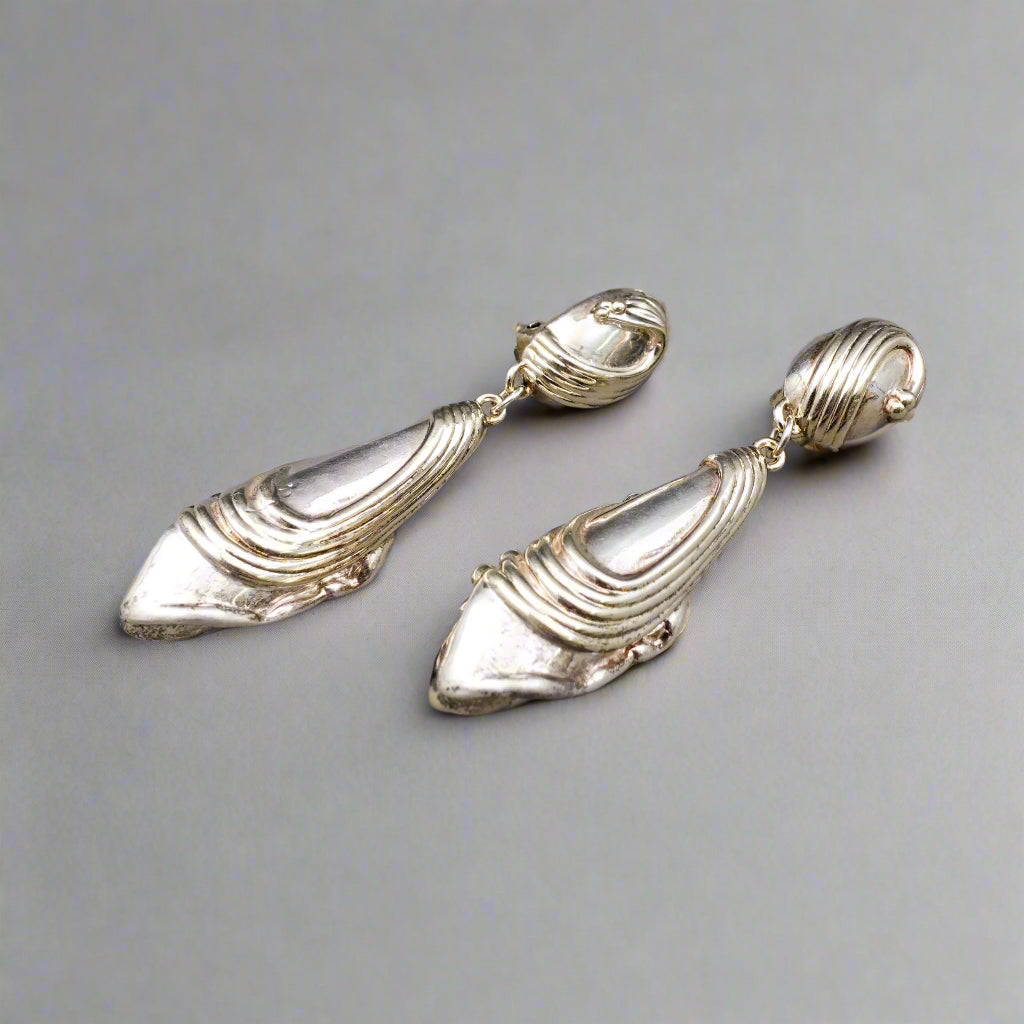 J.E.M. Signed Sterling Silver 925 Modern Dangle Drop Clip On Earrings