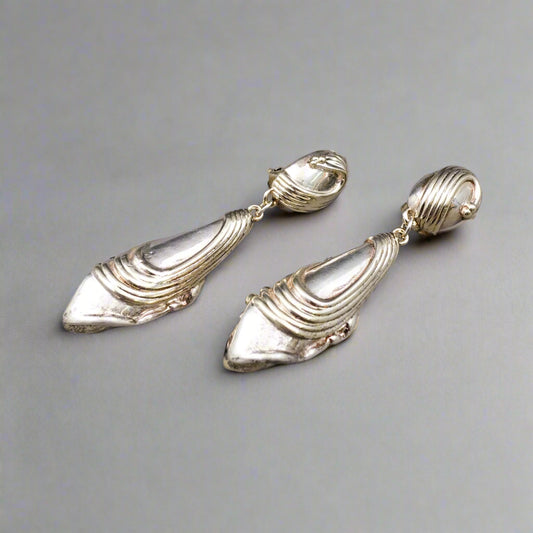 J.E.M. Signed Sterling Silver 925 Modern Dangle Drop Clip On Earrings