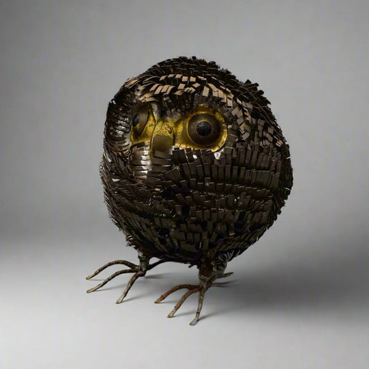 Sergio Bustamente Mexican Brutalist Mid Century Modern Metal Art Owl Sculpture