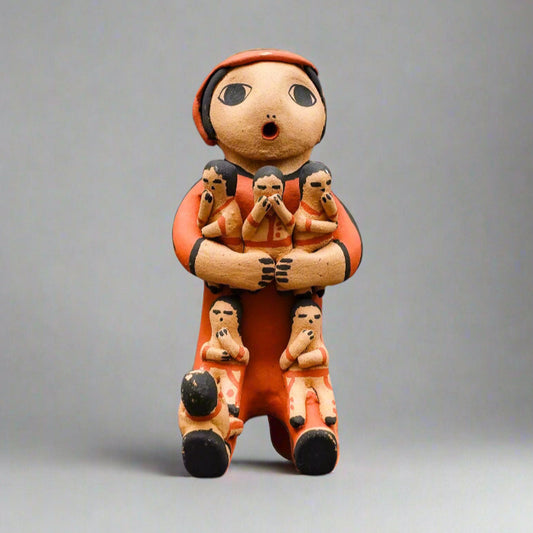 Toya Jemez Pueblo Native American Storyteller Six Children Pottery Sculpture