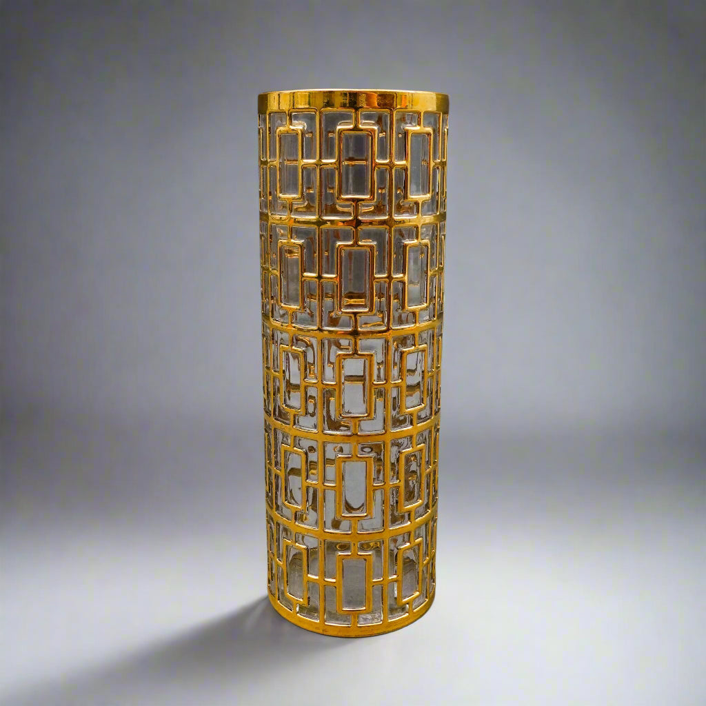 Imperial Glass MCM Vintage Shoji Trellis 22KT Gold Cocktail Mixer Pitcher