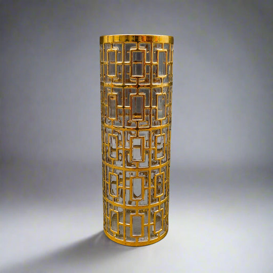 Imperial Glass MCM Vintage Shoji Trellis 22KT Gold Cocktail Mixer Pitcher