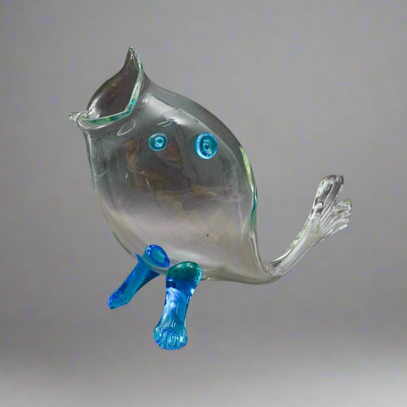 Empoli Italian MCM Large Fish Blue Clear Art Glass Bowl Vase Sculpture 20 1/2"