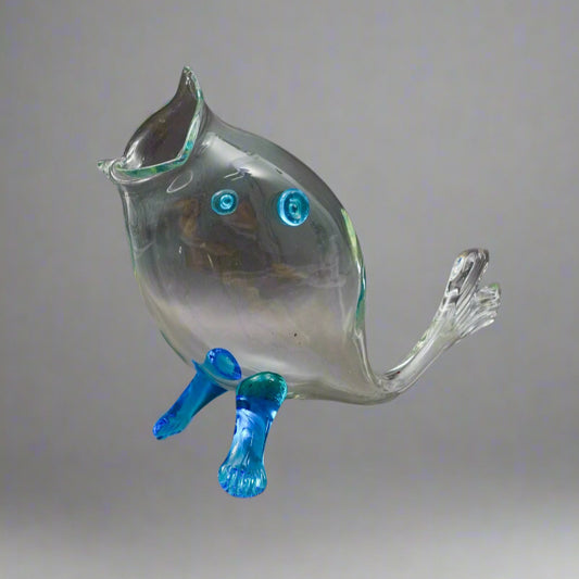 Empoli Italian MCM Large Fish Blue Clear Art Glass Bowl Vase Sculpture 20 1/2"