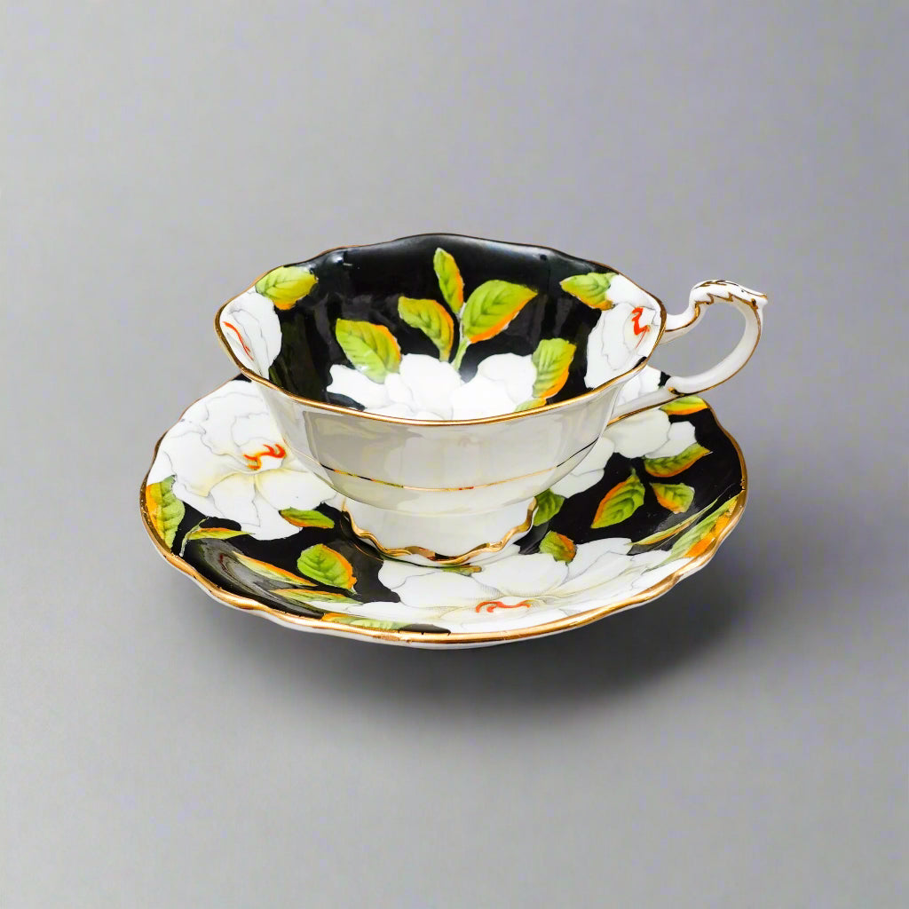 Paragon England To The Bride Gardenia Double Warrant Black Tea Cup & Saucer
