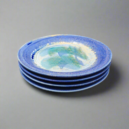 Edgecomb Potters USA Blue Green Glazed Porcelain Salad Plate Set Of 4