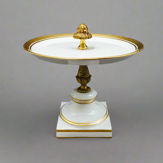 Mottahedeh Italy Gold Porcelain Pedestal Tazza Compote Server Dessert Stand Read