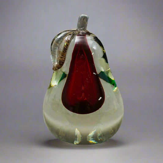Fratelli Toso Murano Italy Sommerso Art Glass Pear Fruit Paperweight Sculpture