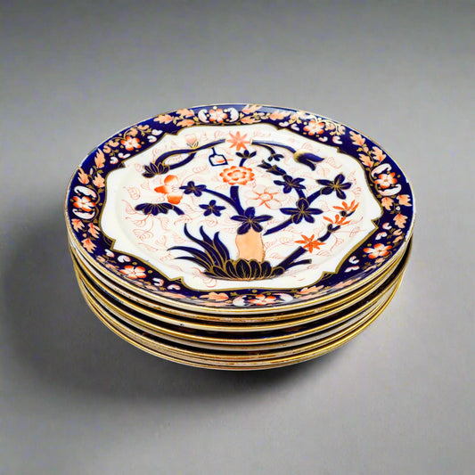 Copeland English 2 609 Imari Style Cobalt Gold Porcelain 8 3/8" Plate Set Of 8