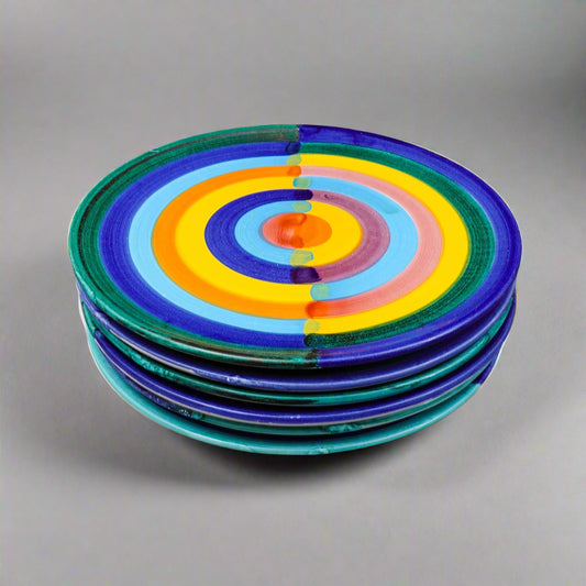 Italian Hand Painted Colorful Pottery 12" Large Charger Dinner Plate Set Of 6