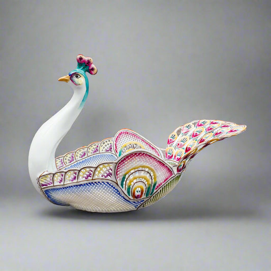 Moga Romania Hand Painted Porcelain Large Peacock Centerpiece Bowl Rare