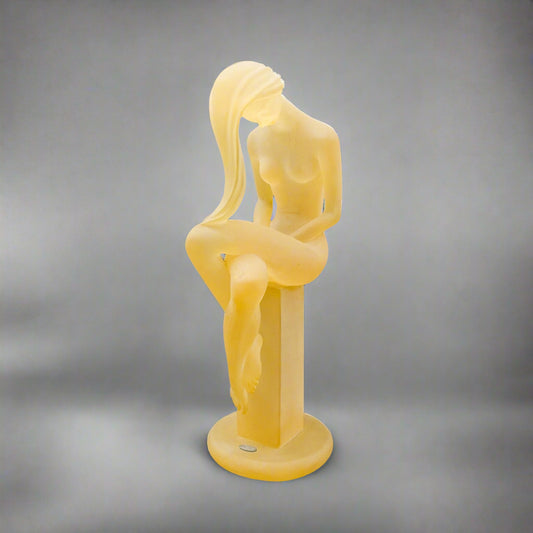 Monique Vintage Frosted Lucite Female Woman On Pedestal Sculpture 15.75"