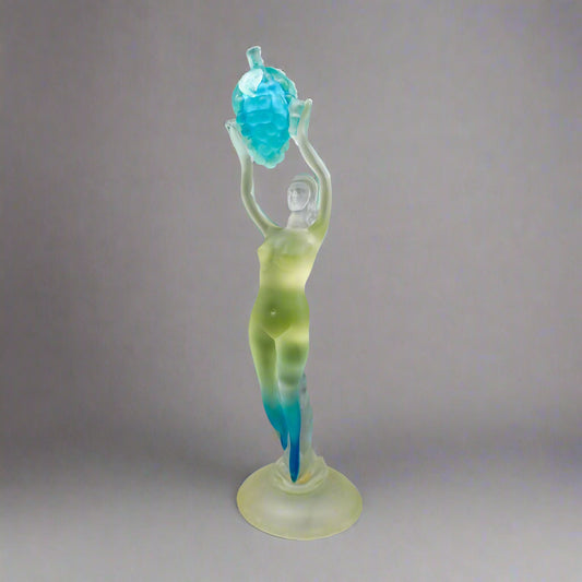 Murano Italy Large Woman Holding Grapes Over Head Art Glass Sculpture 24.75"