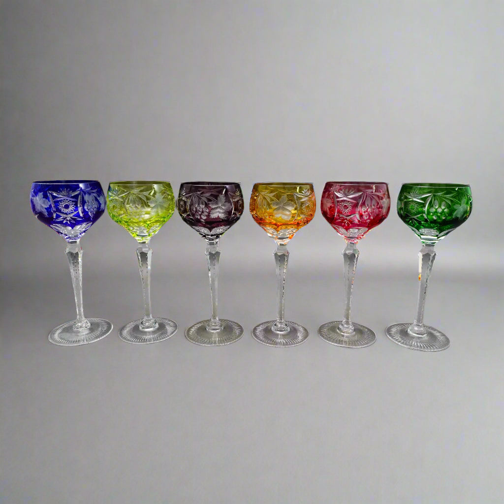 Nachtmann Traube Cut To Clear Crystal 8 1/8" Tall Wine Hock Glasses Set Of 6