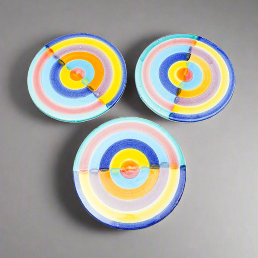 Italian Hand Painted Colorful Pottery Round 7 1/4" Trivet Hot Plate Set Of 3