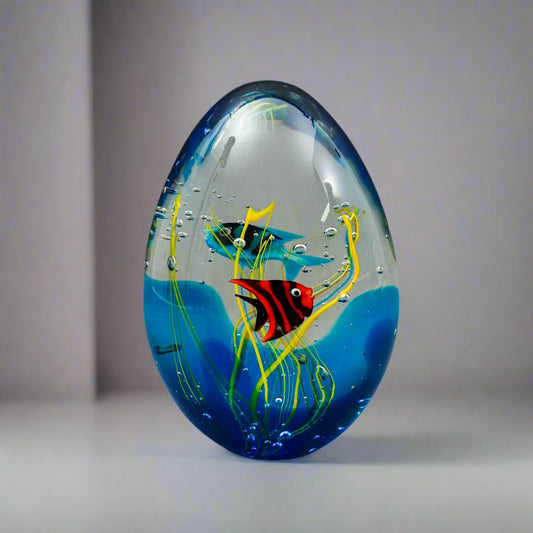 Elio Raffaeli Oggetti Murano Large Art Glass Fish Aquarium Egg Shaped Sculpture