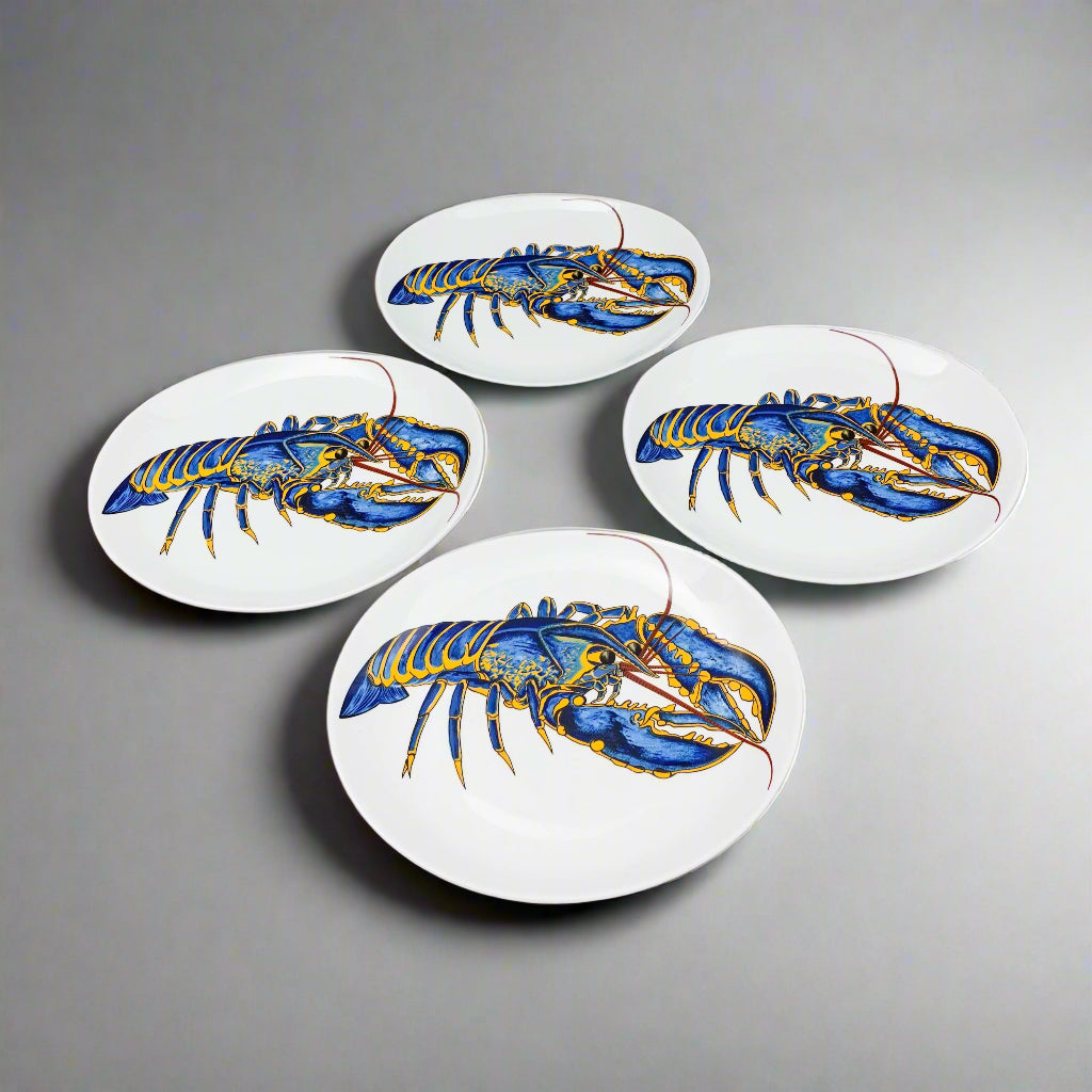 Pillivuyt France Decor Grand Feu Blue Lobster 11 1/2" Plate Set Of 4