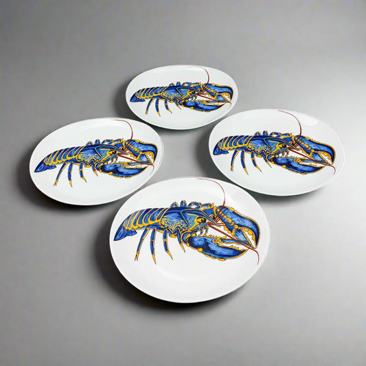 Pillivuyt France Decor Grand Feu Blue Lobster 11 1/2" Plate Set Of 4