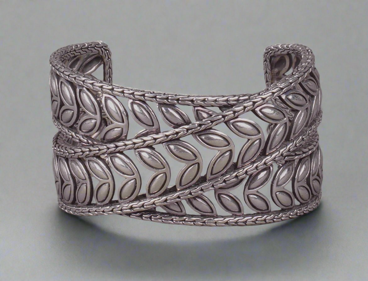 John Hardy 925 Sterling Silver Kawung Crossover 1 1/2" Wide Cuff Bracelet 68 Gr