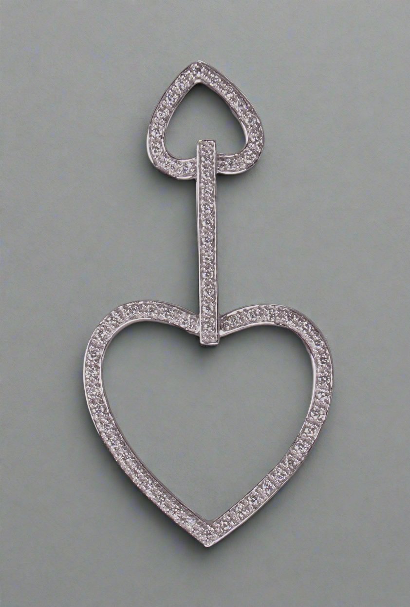 John C Rinker JCR Signed 14K White Gold Diamond Hearts Pendant 3 Grams