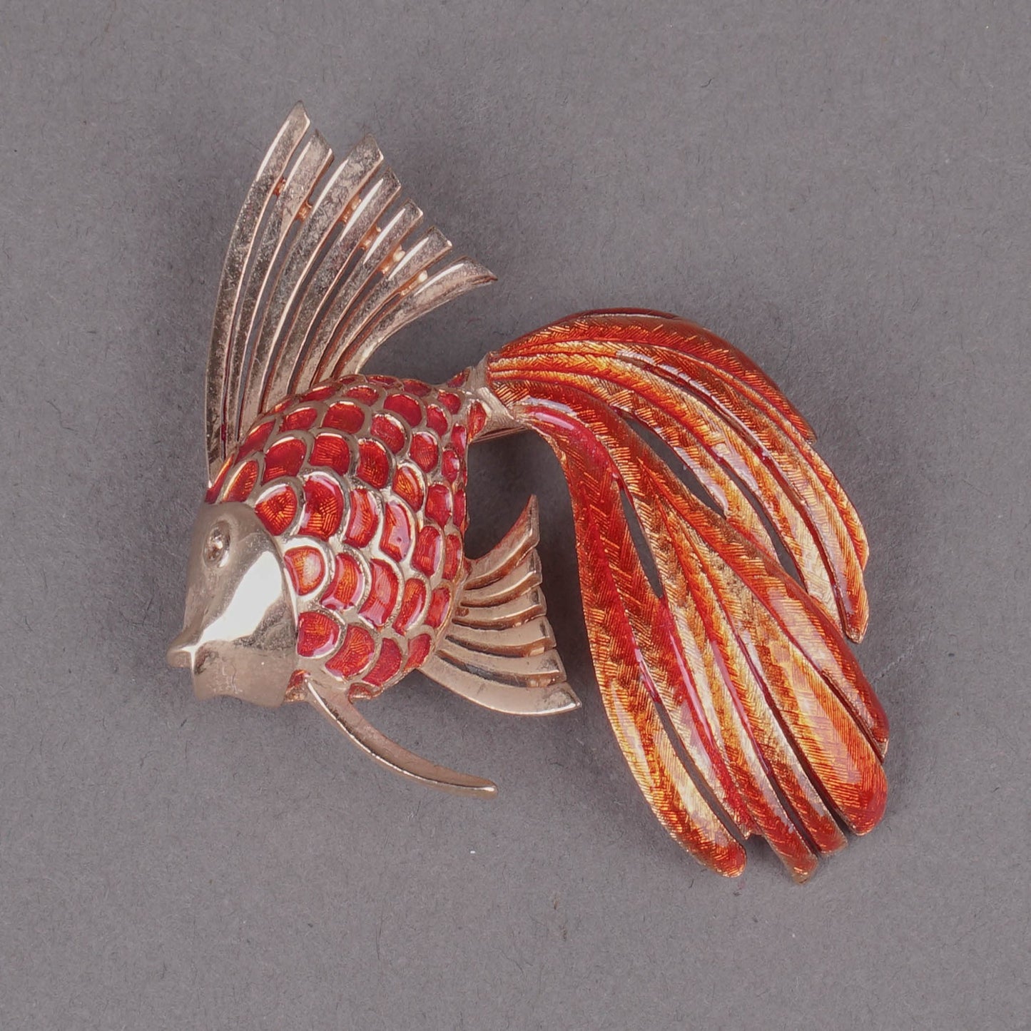 Marcel Boucher Vintage Goldfish Orange Enamel Gold Designer Brooch Pin 1006P