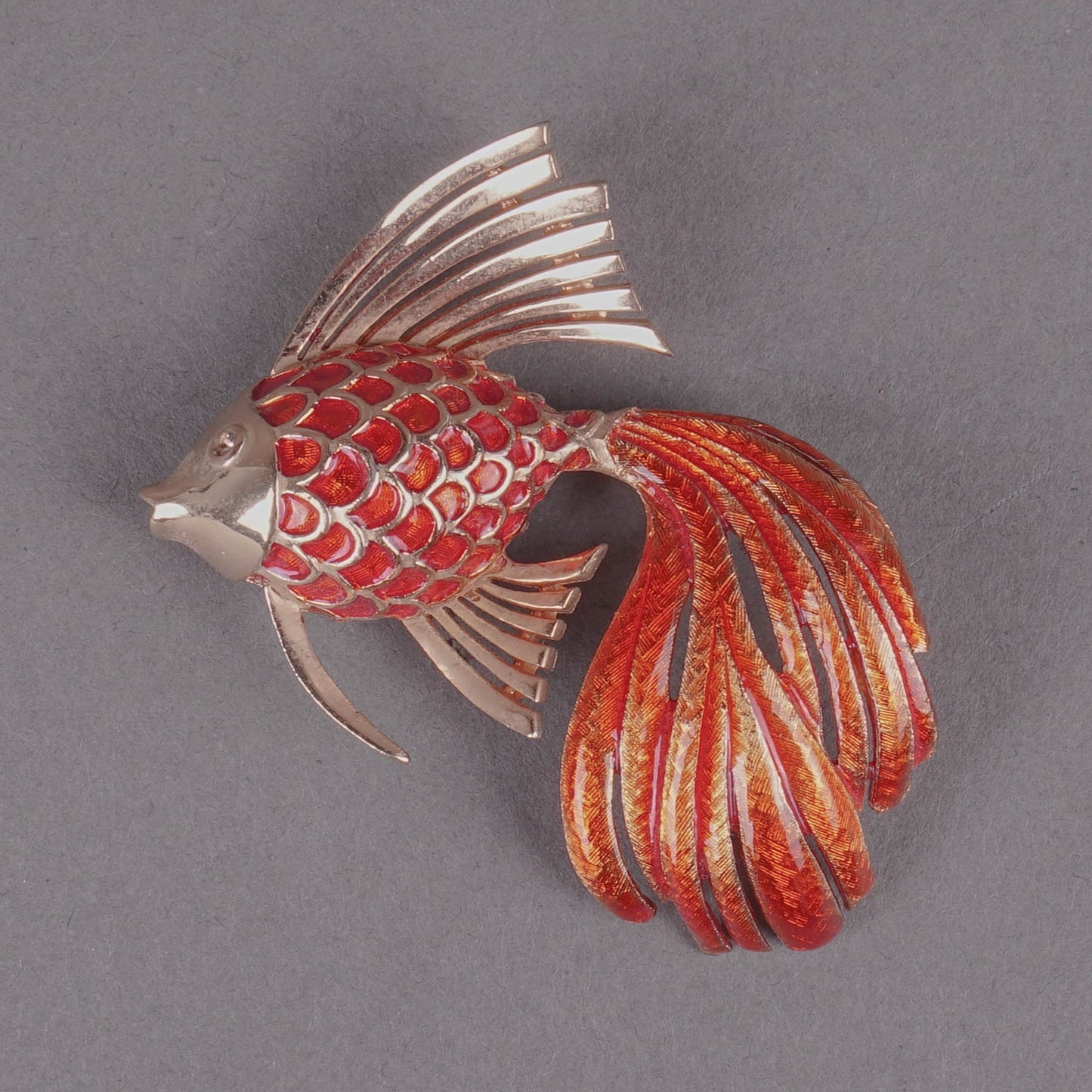 Marcel Boucher Vintage Goldfish Orange Enamel Gold Designer Brooch Pin 1006P