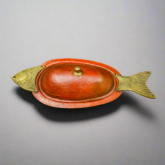 Vintage Large Hammered Copper Brass Fish Lidded Pan Poacher Serving Platter 23"