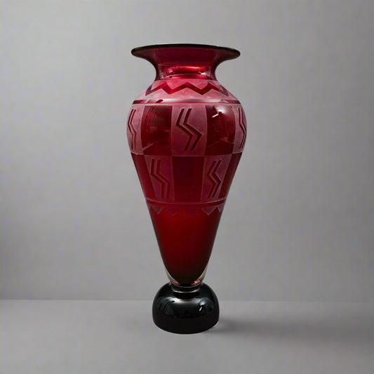 Steven Correia Signed 1988 Red Cameo Art Glass Limited Edition Vase 12 1/2"