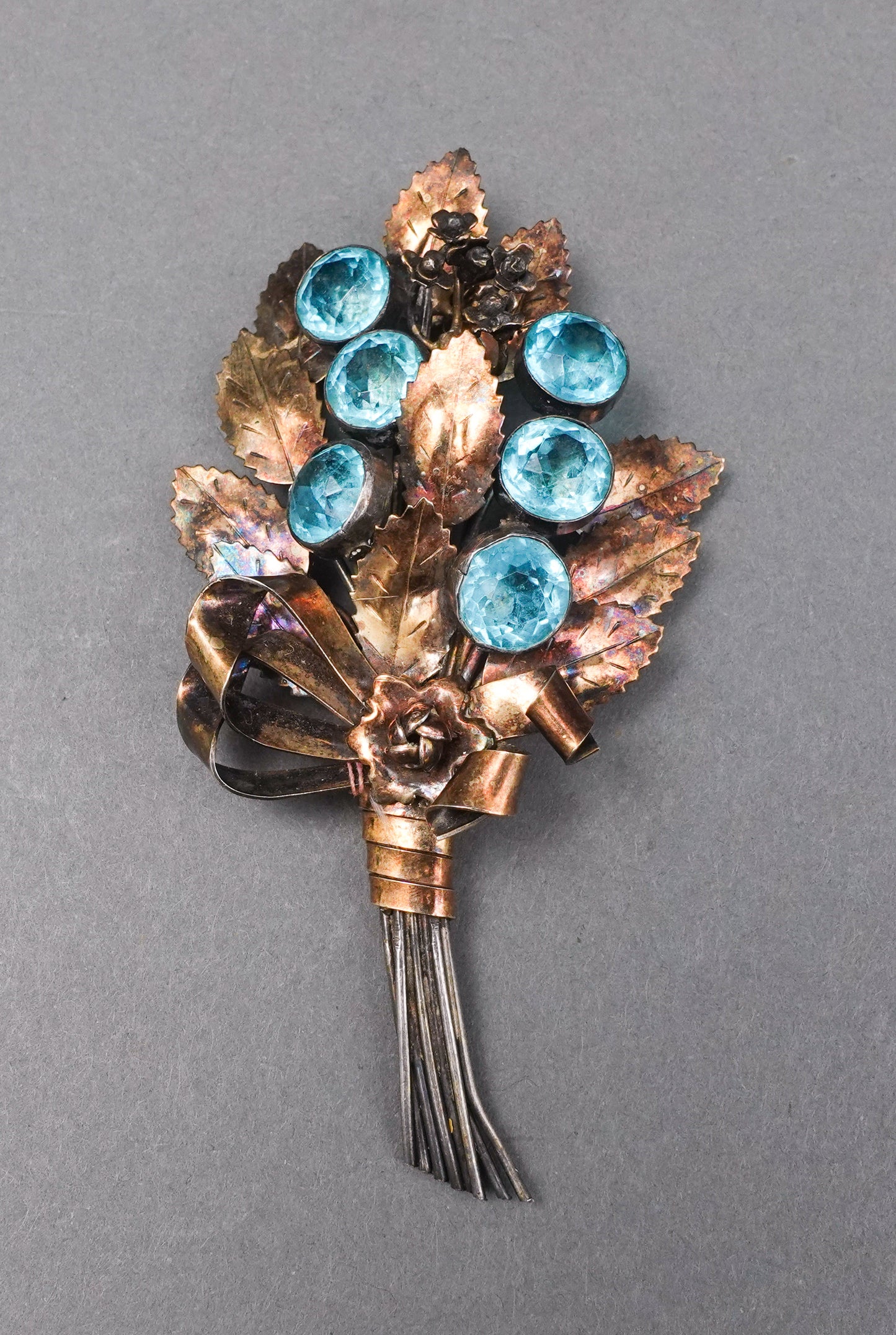 Hobe Antique 14K On Sterling Glass Huge Layered Floral Bouquet Spray Brooch Pin