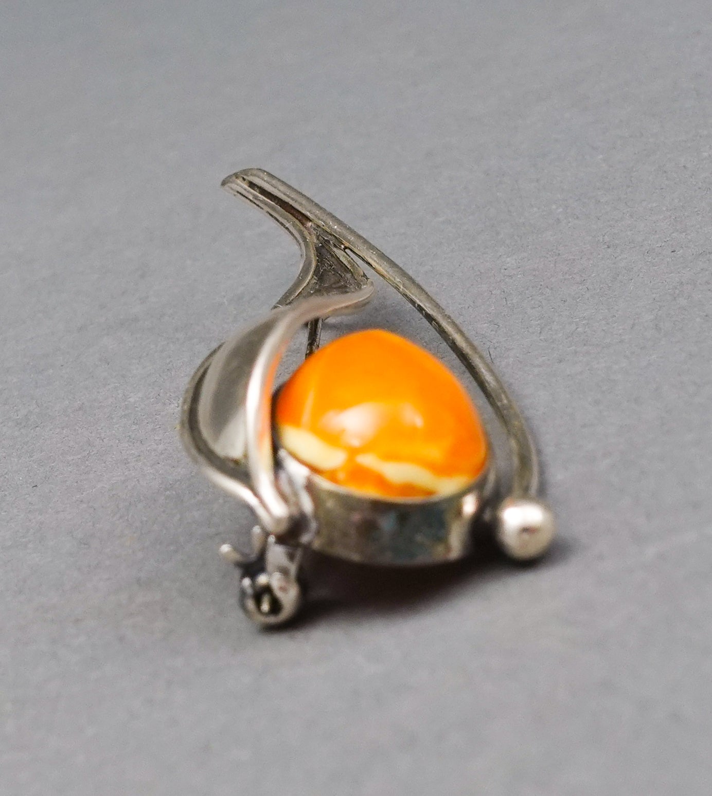 Vintage Signed 925 Sterling Silver Amber Modernist Pin Brooch Pendant