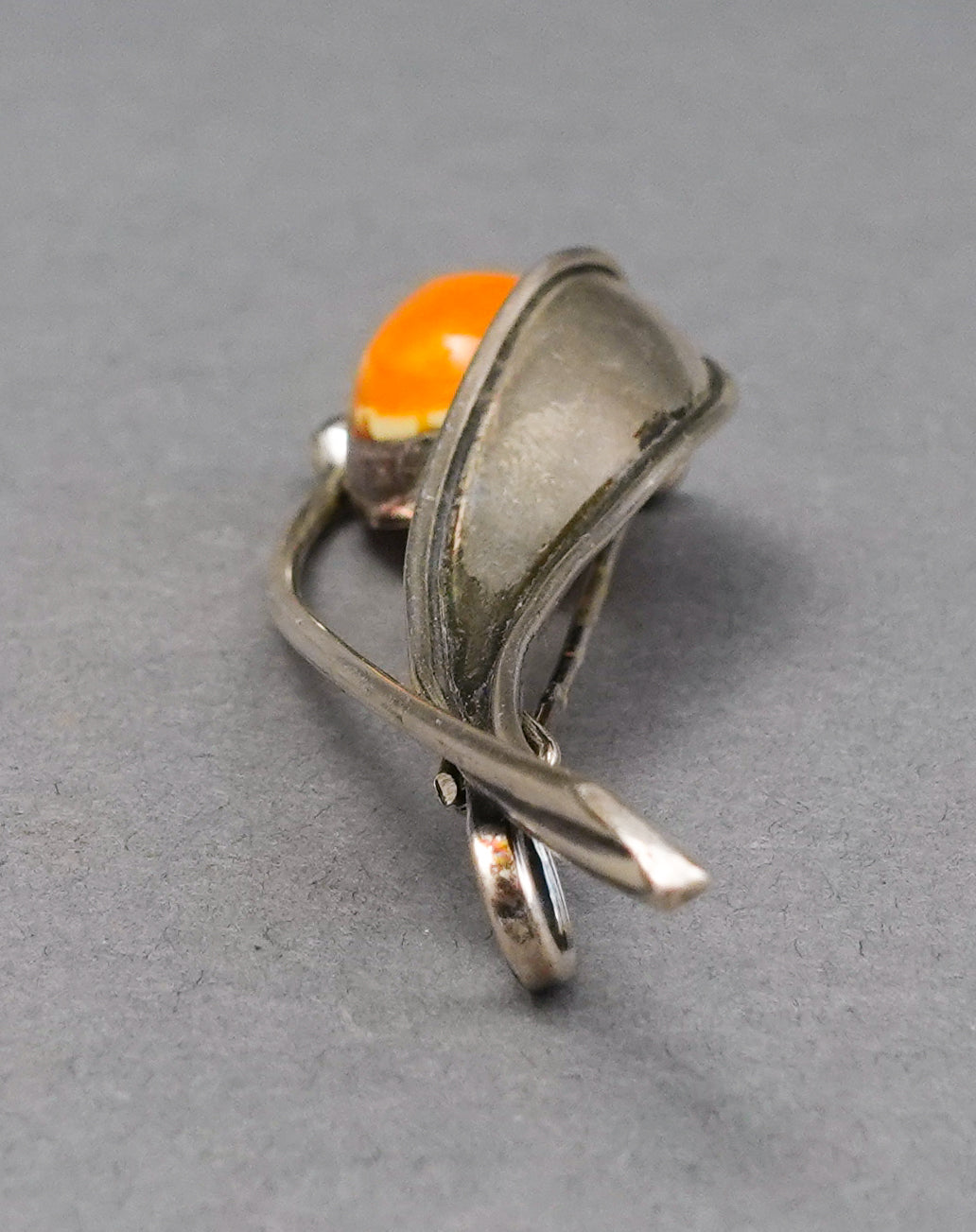 Vintage Signed 925 Sterling Silver Amber Modernist Pin Brooch Pendant